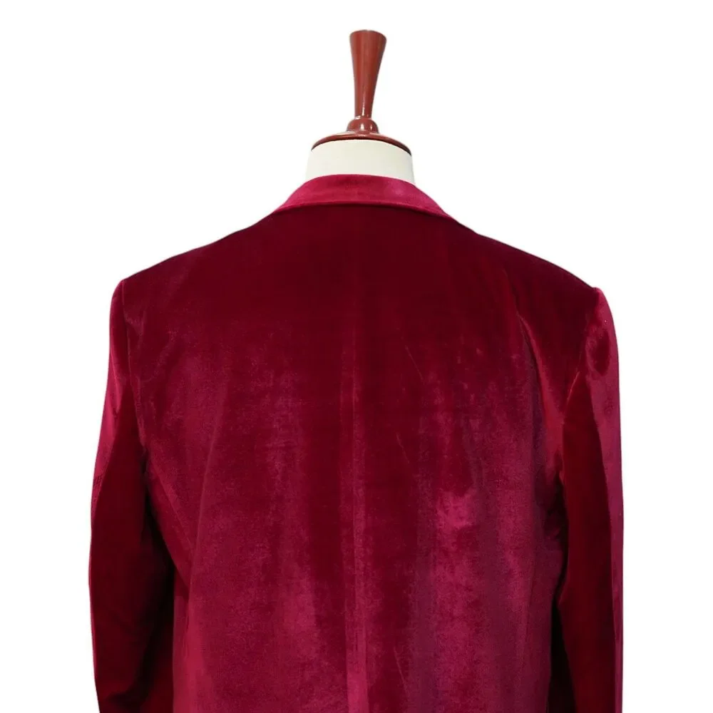 Mens 42R Burgundy Velvet Blazer Hand Embroidered Gold Paisley Tuxedo Suit Jacket